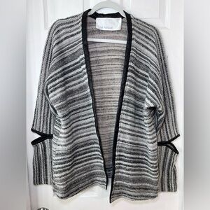 Yigal Azrouel Black and Gray Striped Cardigan Size Medium